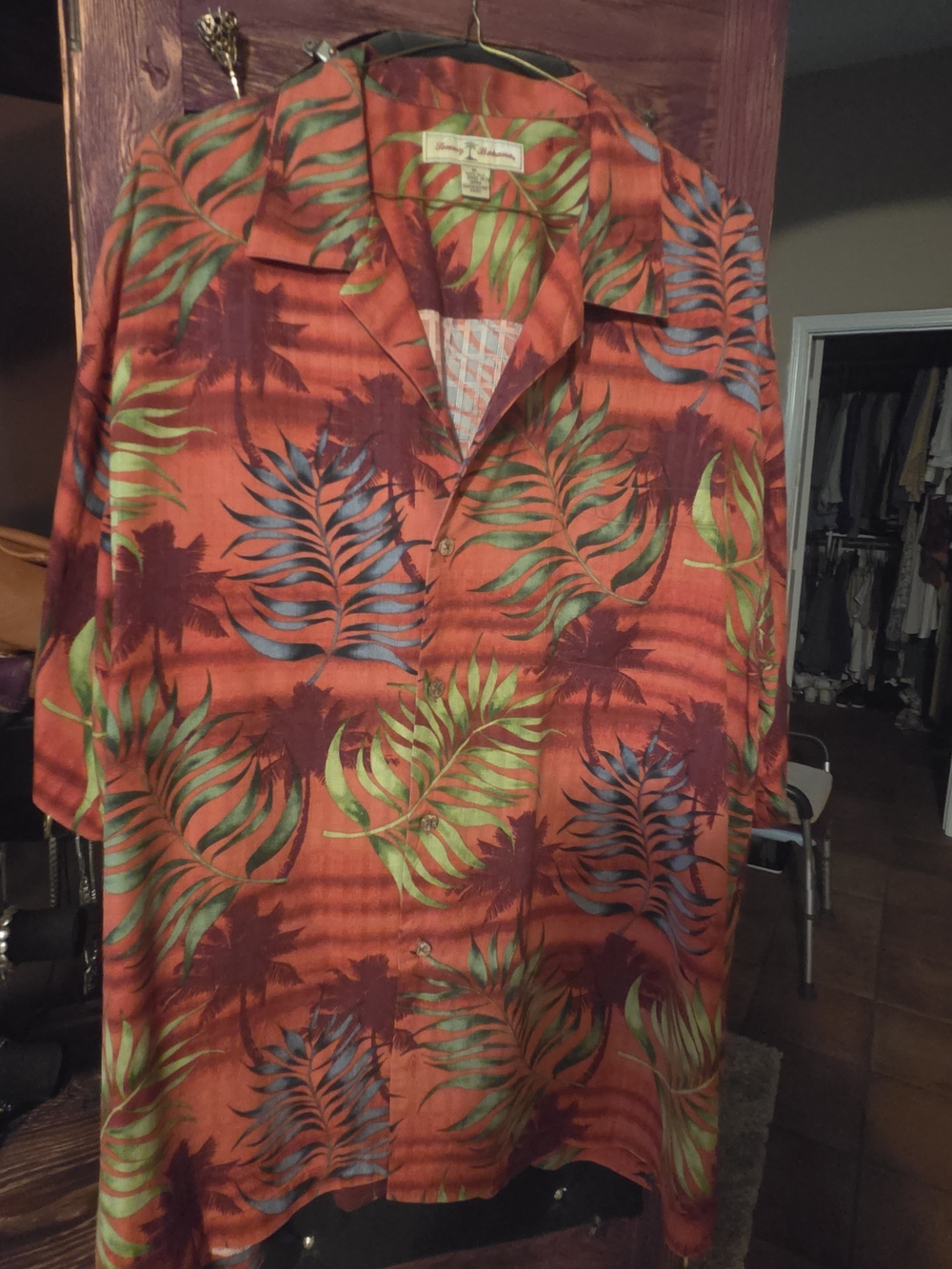 Tommy Bahama Orange Tropical Leaf Print Camp Shirt